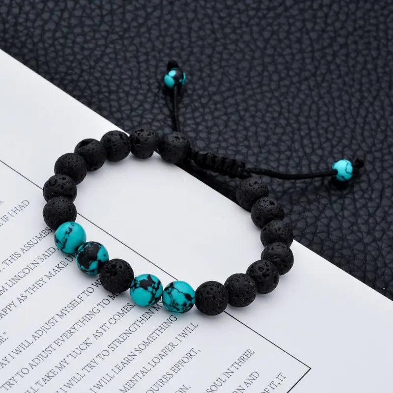 8mm Black Volcanic Stone Turquoise Bead Bracelet