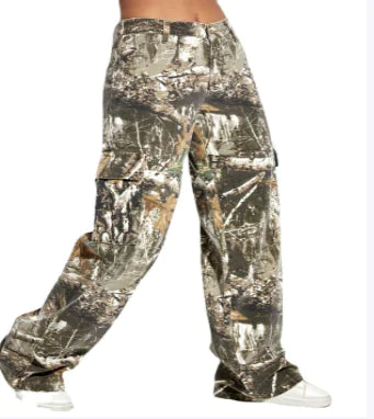 Printed Casual Loose Denim Trousers for Women