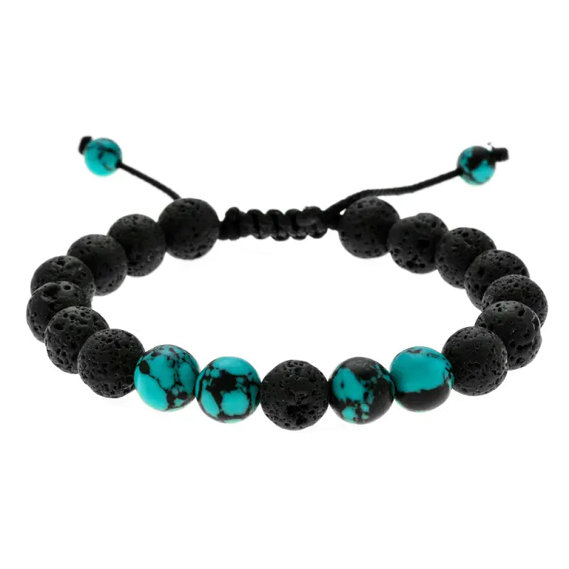 8mm Black Volcanic Stone Turquoise Bead Bracelet