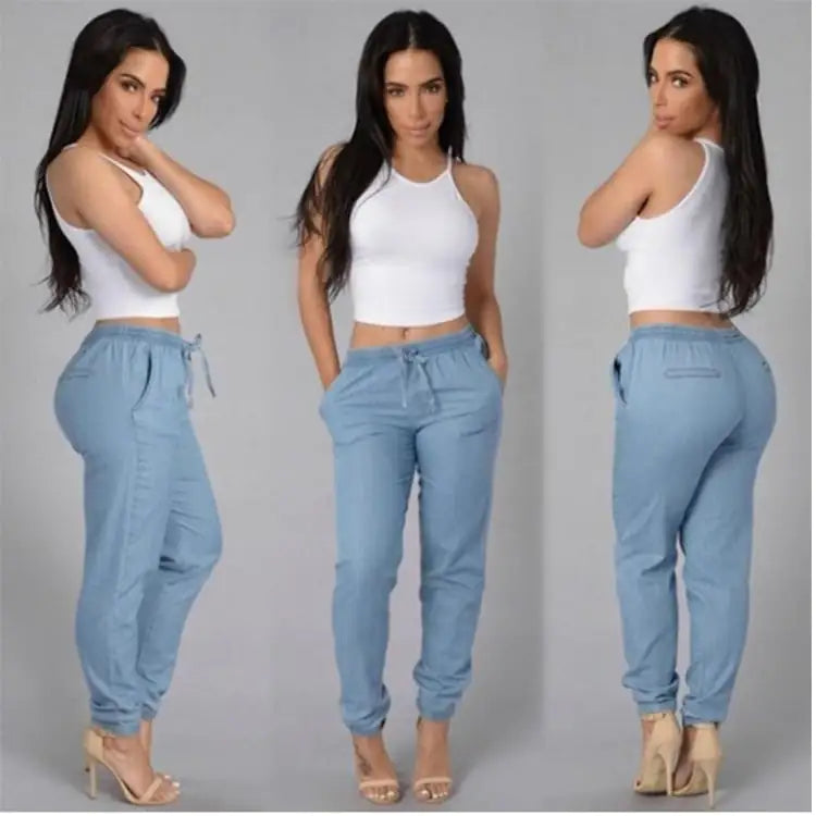 Loose Solid Color Denim Trousers for Women